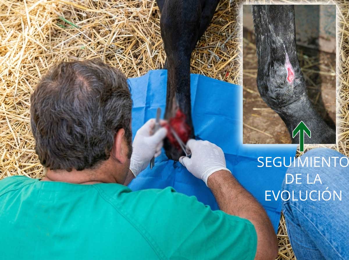 Las heridas en caballos son uno de los motivos frecuentes de atención veterinaria en campo.